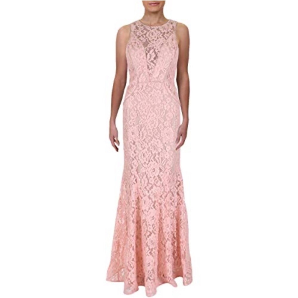 Xscape Women’s Prom Wedding Guest Gown Pink Lace Maxi Dress Size 2
